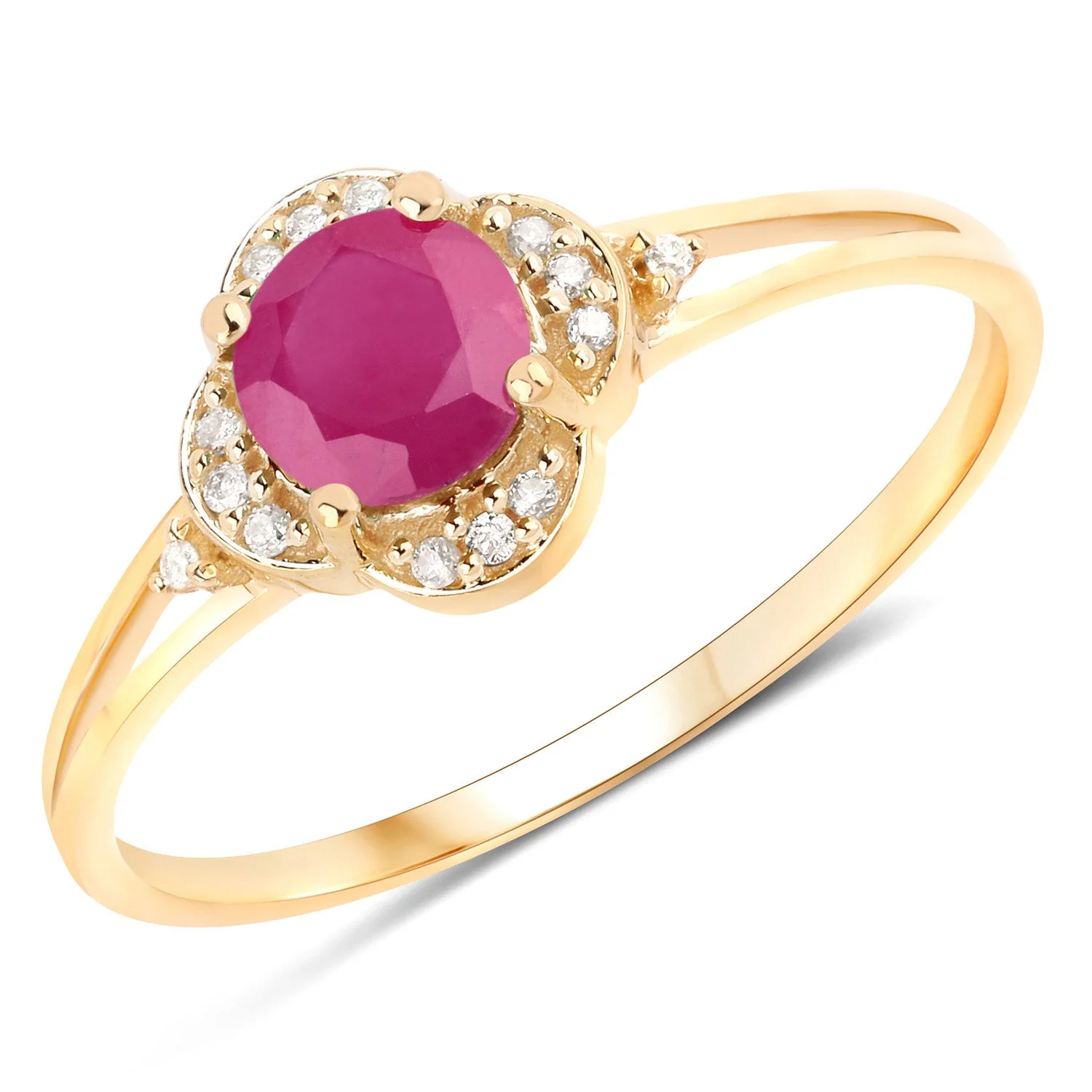 0.59 Carat Genuine Ruby and White Diamond 14K Yellow Gold Ring - Image 5