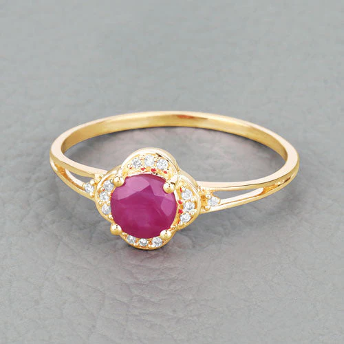 0.59 Carat Genuine Ruby and White Diamond 14K Yellow Gold Ring - Image 9