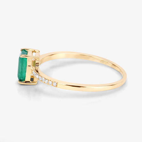 0.59 Carat Genuine Zambian Emerald and White Diamond 14K Yellow Gold Ring - Image 11