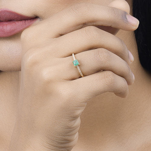 0.59 Carat Genuine Zambian Emerald and White Diamond 14K Yellow Gold Ring - Image 14