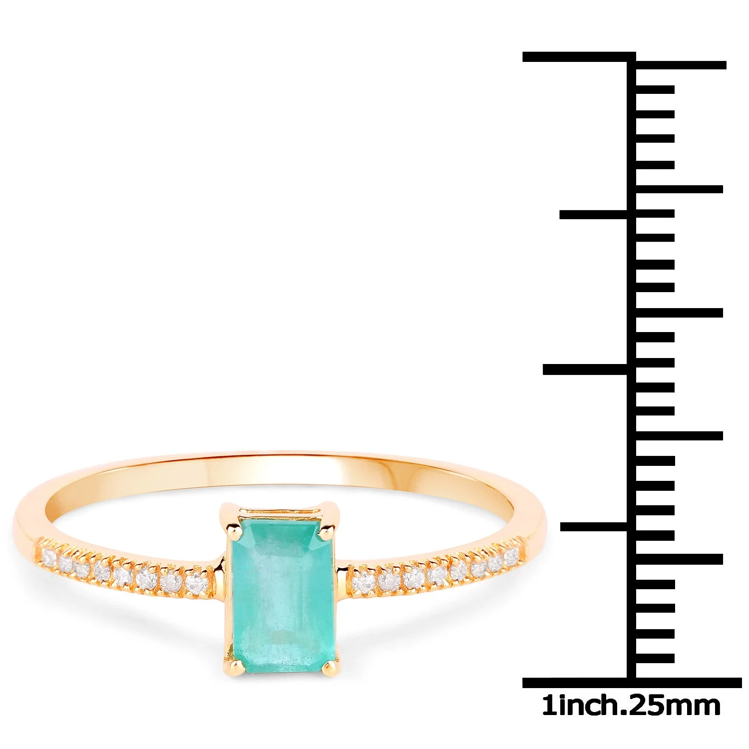 0.59 Carat Genuine Zambian Emerald and White Diamond 14K Yellow Gold Ring - Image 3