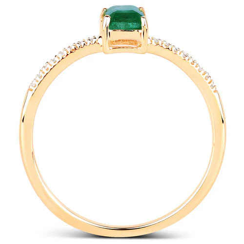 0.59 Carat Genuine Zambian Emerald and White Diamond 14K Yellow Gold Ring - Image 6