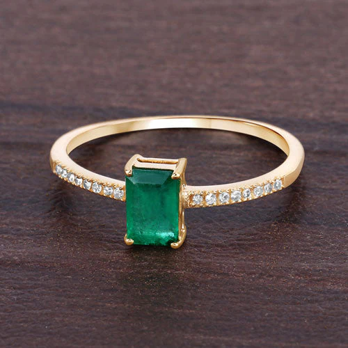 0.59 Carat Genuine Zambian Emerald and White Diamond 14K Yellow Gold Ring - Image 8