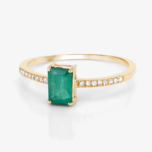 0.59 Carat Genuine Zambian Emerald and White Diamond 14K Yellow Gold Ring - Image 9