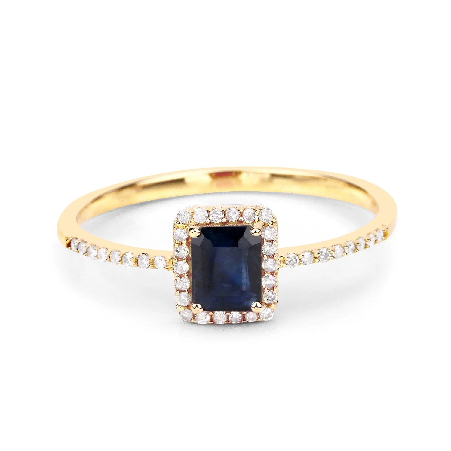 0.60 Carat Genuine Blue Sapphire and White Diamond 14K Yellow Gold Ring - Image 3