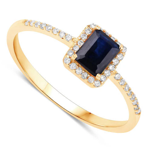 0.60 Carat Genuine Blue Sapphire and White Diamond 14K Yellow Gold Ring - Image 6