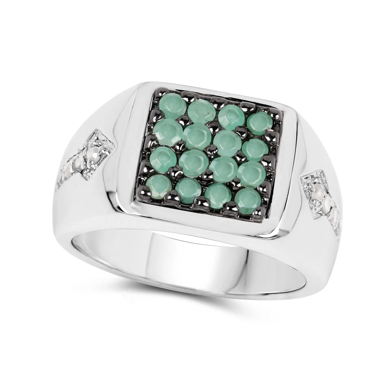 0.60 Carat Genuine Emerald & White Diamond .925 Sterling Silver Ring - Image 2