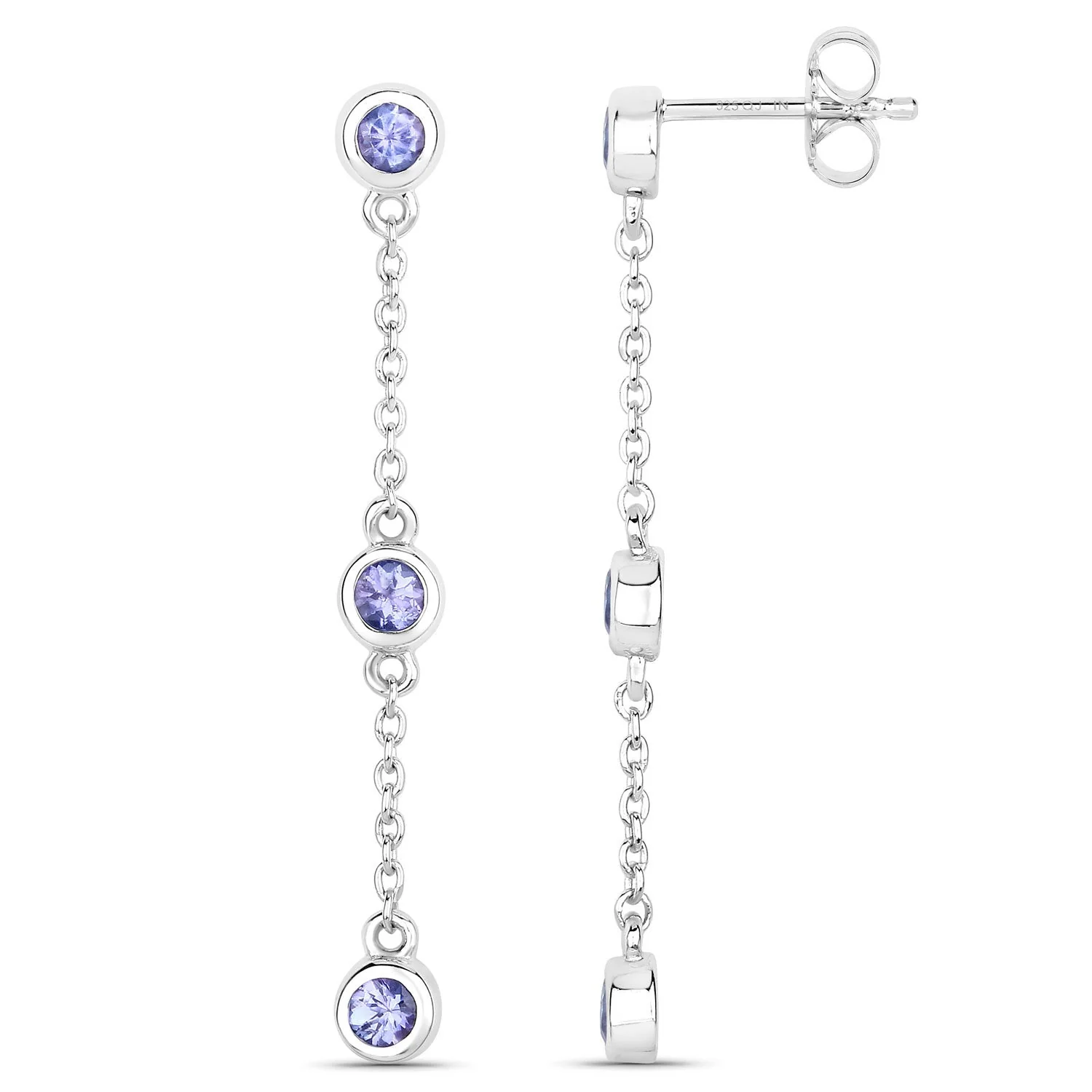 0.60 Carat Genuine Tanzanite .925 Sterling Silver Earrings - Image 2