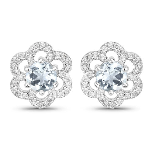 0.61 Carat Genuine Aquamarine and White Diamond 14K White Gold Earrings - Image 2