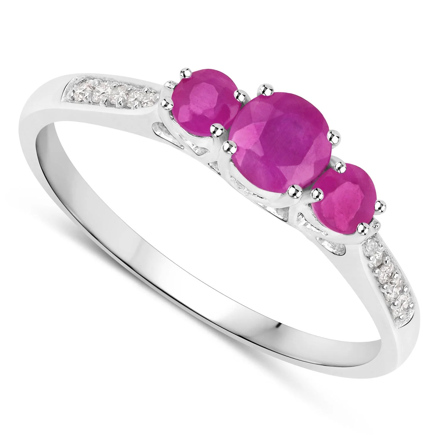 0.61 Carat Genuine Ruby and White Diamond 14K White Gold Ring - Image 2