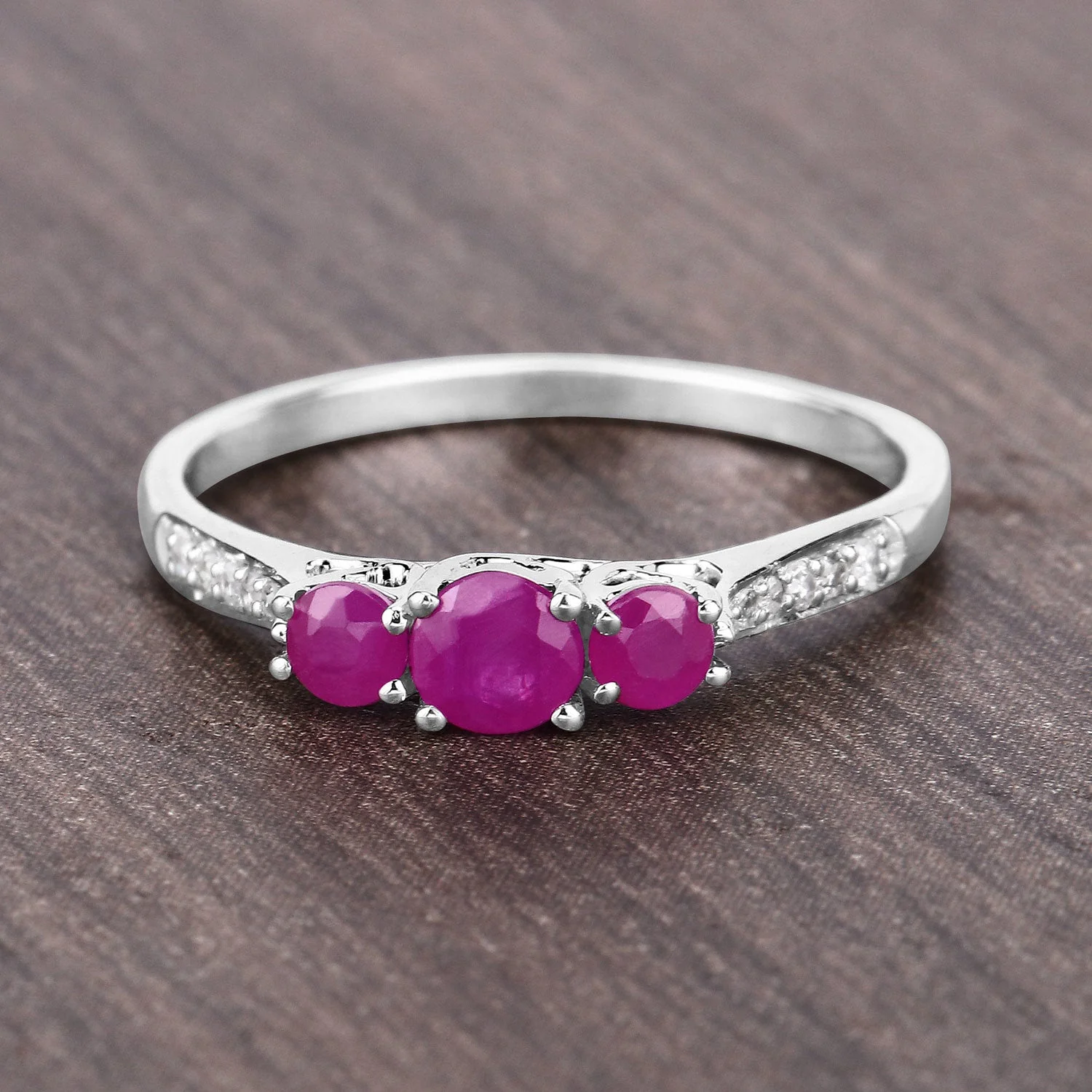 0.61 Carat Genuine Ruby and White Diamond 14K White Gold Ring - Image 4