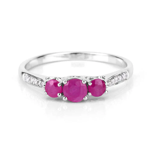 0.61 Carat Genuine Ruby and White Diamond 14K White Gold Ring - Image 7