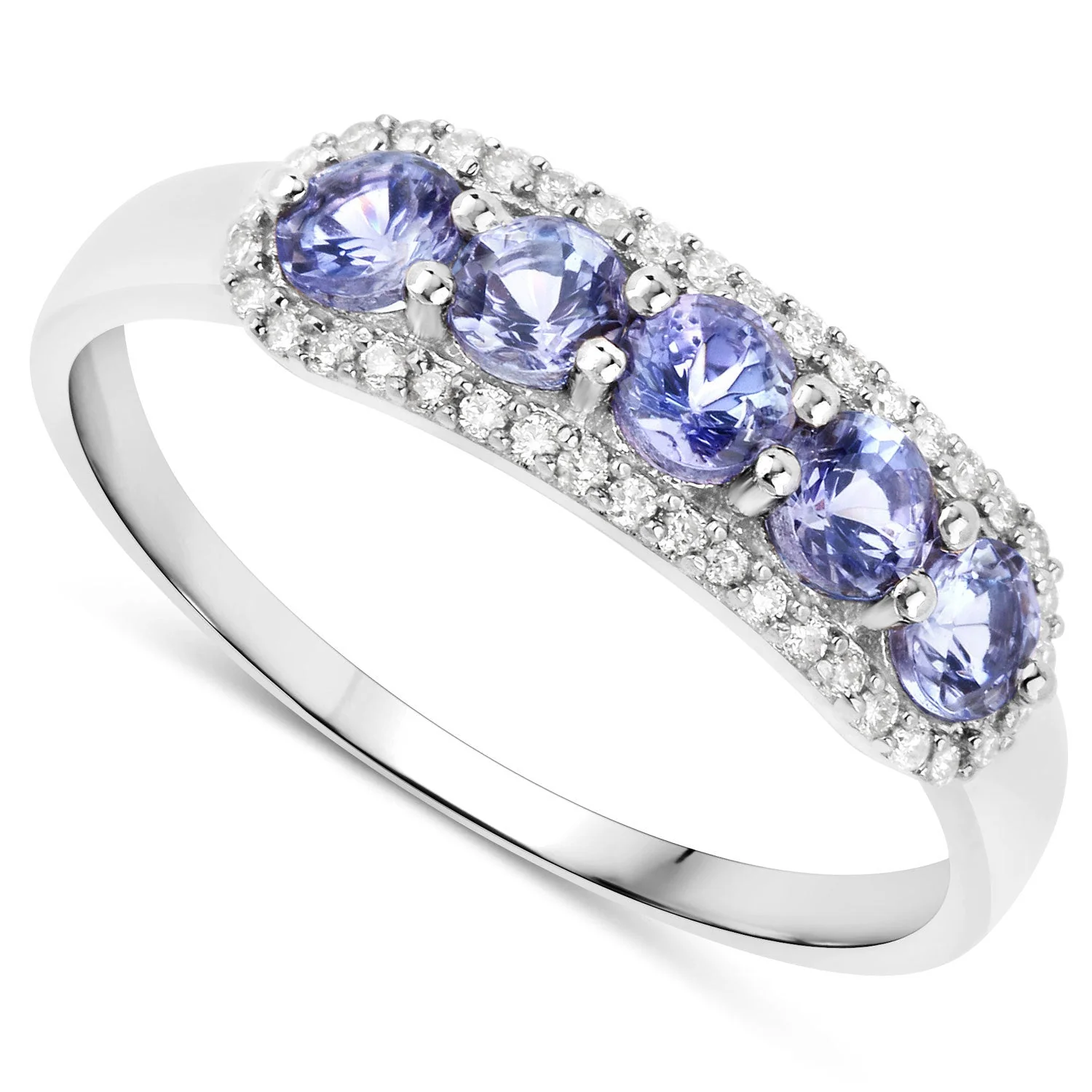 0.61 Carat Genuine Tanzanite and White Diamond 14K White Gold Ring - Image 2