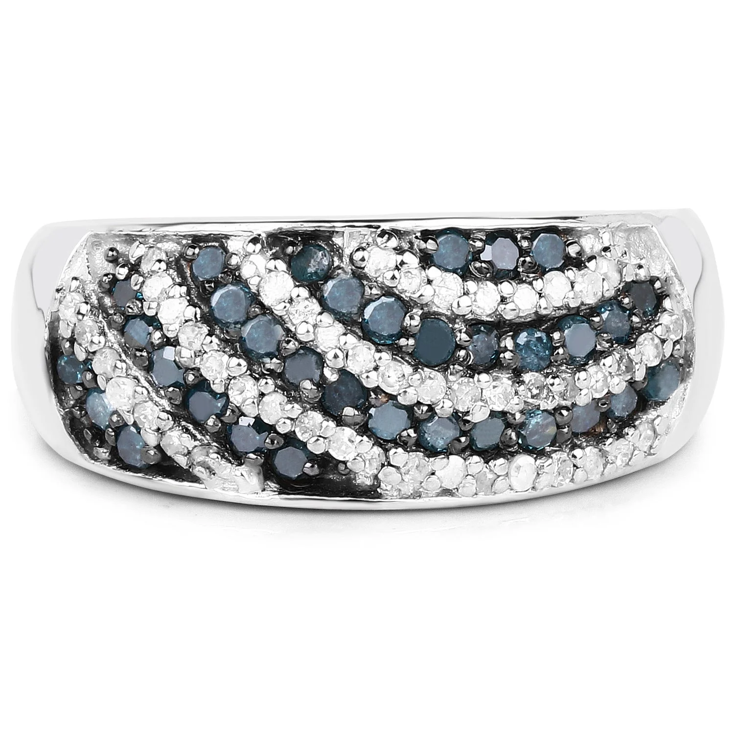 0.62 Carat Genuine Blue Diamond and White Diamond .925 Sterling Silver Ring - Image 3