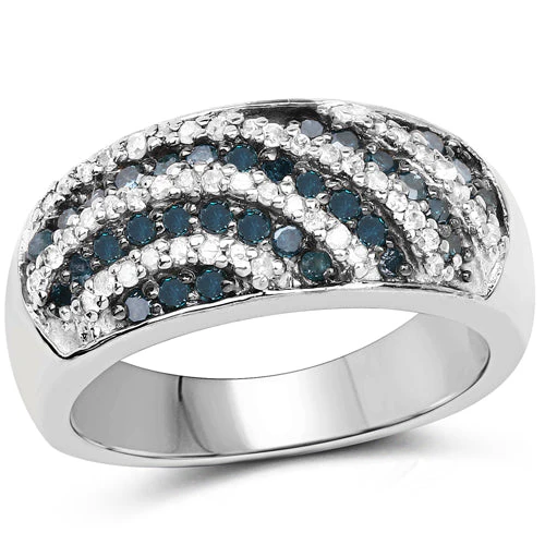 0.62 Carat Genuine Blue Diamond and White Diamond .925 Sterling Silver Ring - Image 4