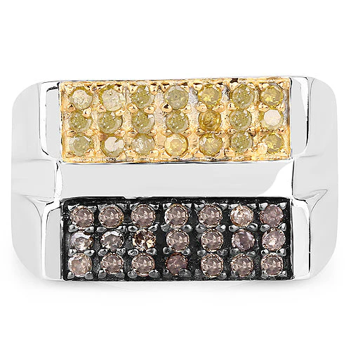 0.63 Carat Genuine Champagne Diamond and Yellow Diamond .925 Sterling Silver Ring - Image 6