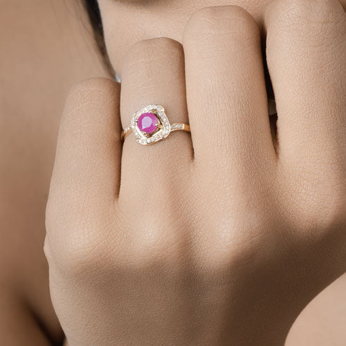 0.63 Carat Genuine Ruby and White Diamond 14K Yellow Gold Ring - Image 10