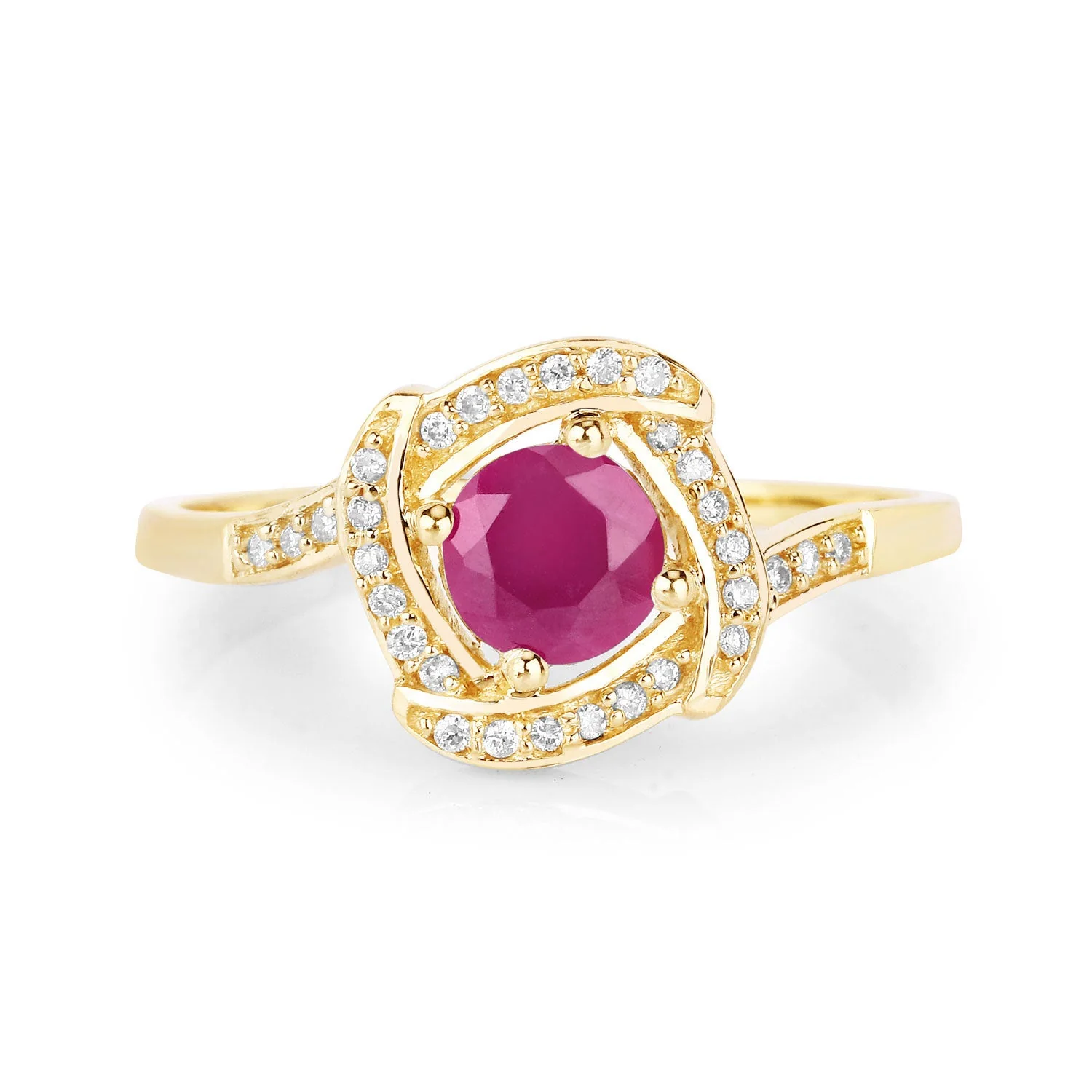 0.63 Carat Genuine Ruby and White Diamond 14K Yellow Gold Ring - Image 3