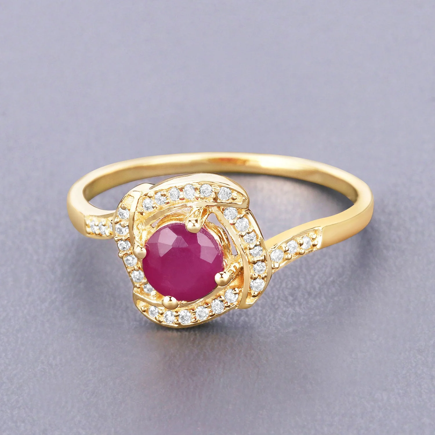 0.63 Carat Genuine Ruby and White Diamond 14K Yellow Gold Ring - Image 4