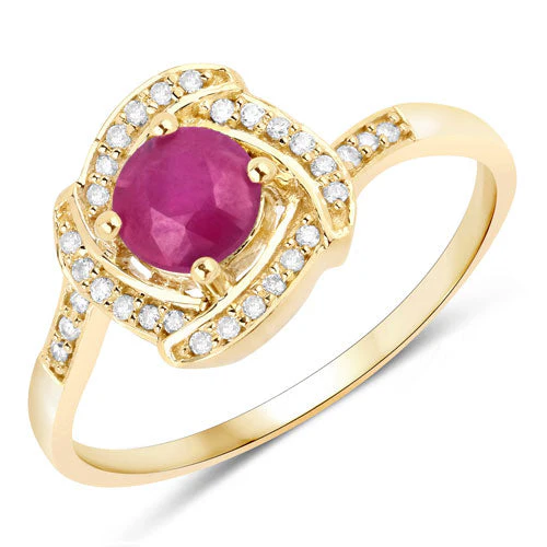 0.63 Carat Genuine Ruby and White Diamond 14K Yellow Gold Ring - Image 5