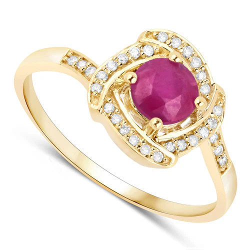 0.63 Carat Genuine Ruby and White Diamond 14K Yellow Gold Ring - Image 6