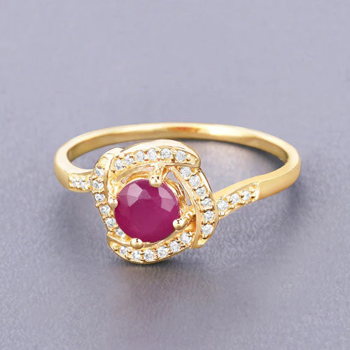 0.63 Carat Genuine Ruby and White Diamond 14K Yellow Gold Ring - Image 8