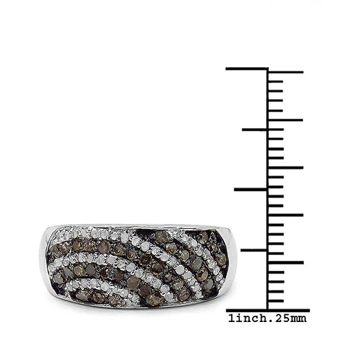 0.64 Carat Genuine Champagne Diamond & White Diamond .925 Sterling Silver Ring - Image 6