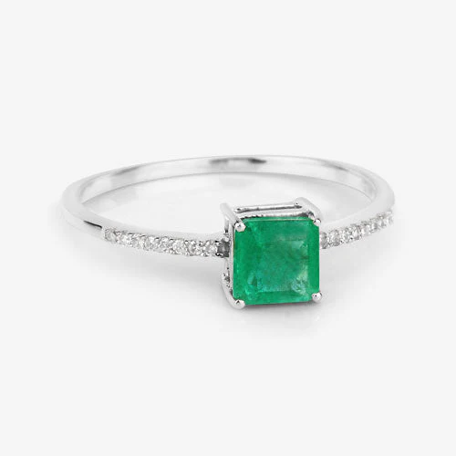 0.64 Carat Genuine Zambian Emerald and White Diamond 14K White Gold Ring - Image 10