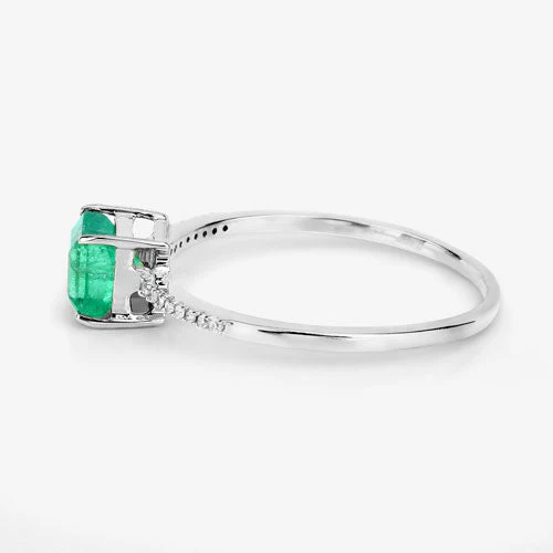 0.64 Carat Genuine Zambian Emerald and White Diamond 14K White Gold Ring - Image 11