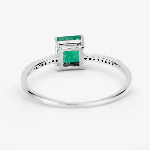 0.64 Carat Genuine Zambian Emerald and White Diamond 14K White Gold Ring - Image 12