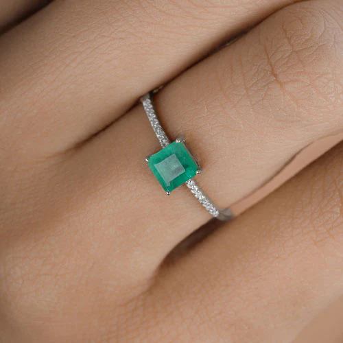 0.64 Carat Genuine Zambian Emerald and White Diamond 14K White Gold Ring - Image 14