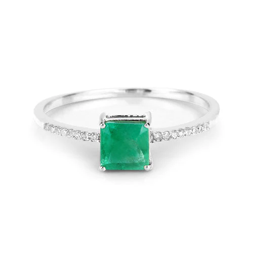 0.64 Carat Genuine Zambian Emerald and White Diamond 14K White Gold Ring - Image 7