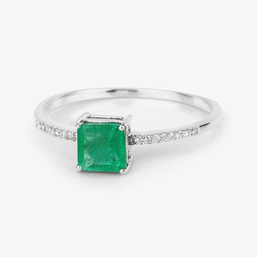 0.64 Carat Genuine Zambian Emerald and White Diamond 14K White Gold Ring - Image 9