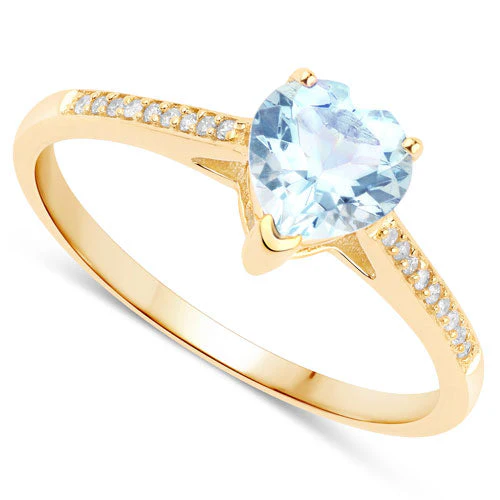 0.65 Carat Genuine Aquamarine and White Diamond 14K Yellow Gold Ring - Image 6