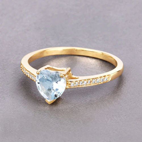 0.65 Carat Genuine Aquamarine and White Diamond 14K Yellow Gold Ring - Image 8