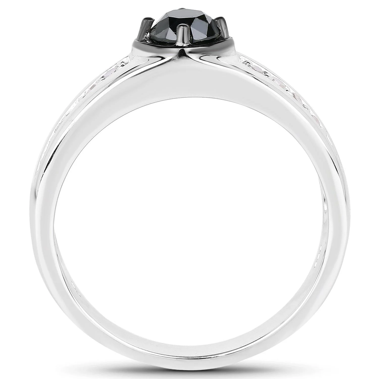 0.65 Carat Genuine Black Diamond and White Diamond .925 Sterling Silver Ring - Image 2