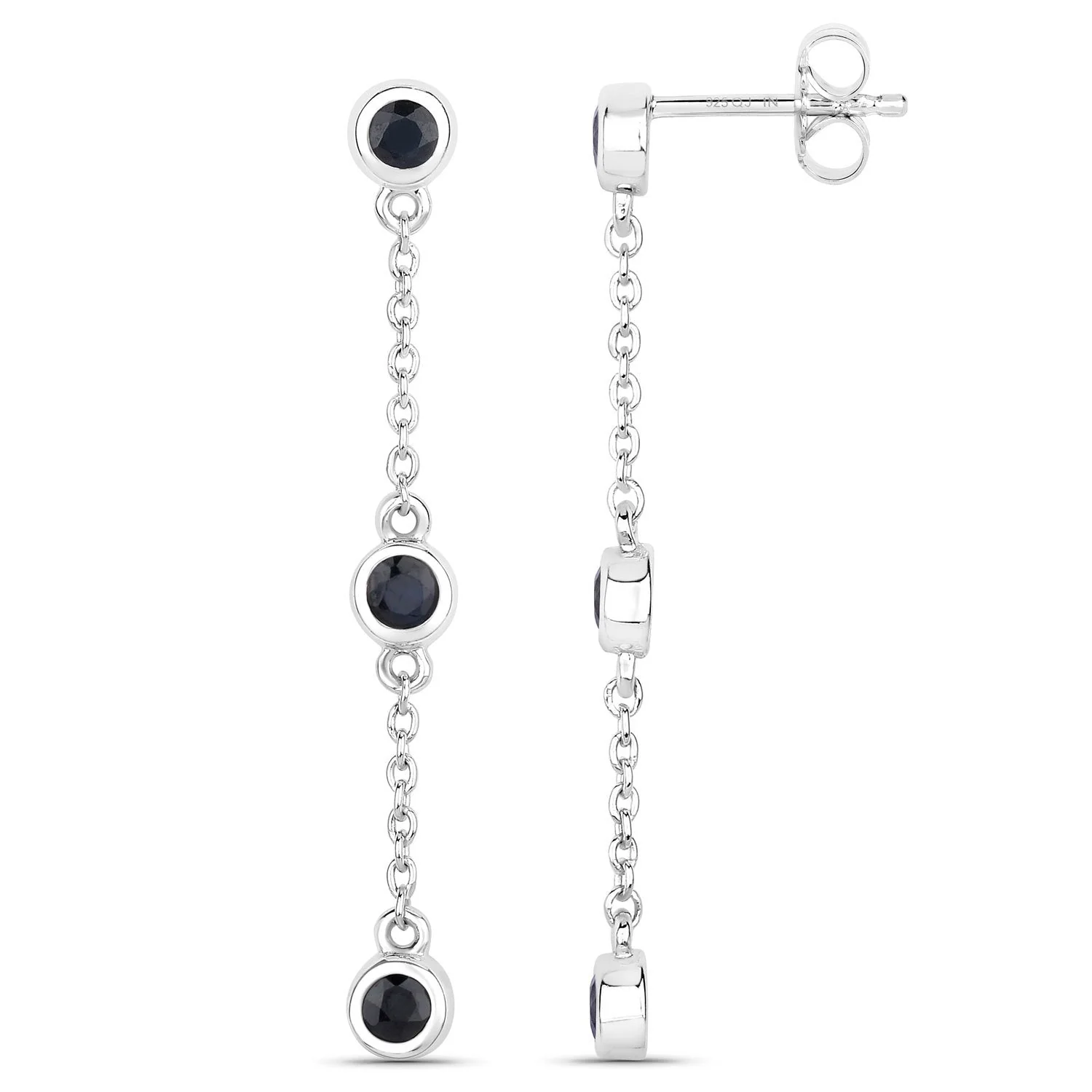 0.66 Carat Genuine Blue Sapphire .925 Sterling Silver Earrings - Image 2