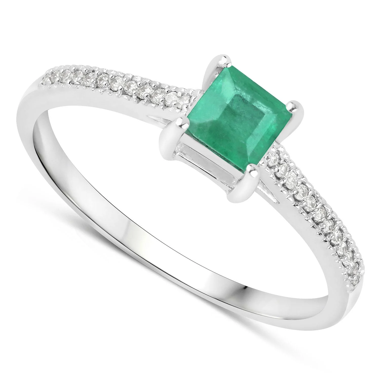 0.67 Carat Genuine Zambian Emerald and White Diamond 14K White Gold Ring - Image 2