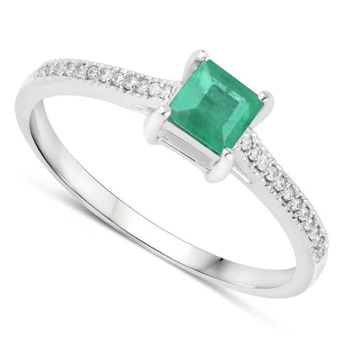 0.67 Carat Genuine Zambian Emerald and White Diamond 14K White Gold Ring - Image 6