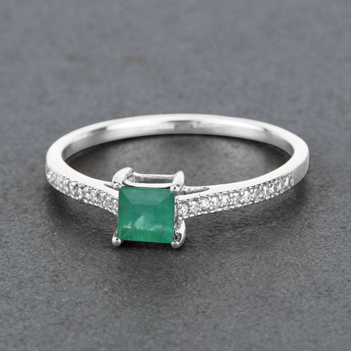 0.67 Carat Genuine Zambian Emerald and White Diamond 14K White Gold Ring - Image 8