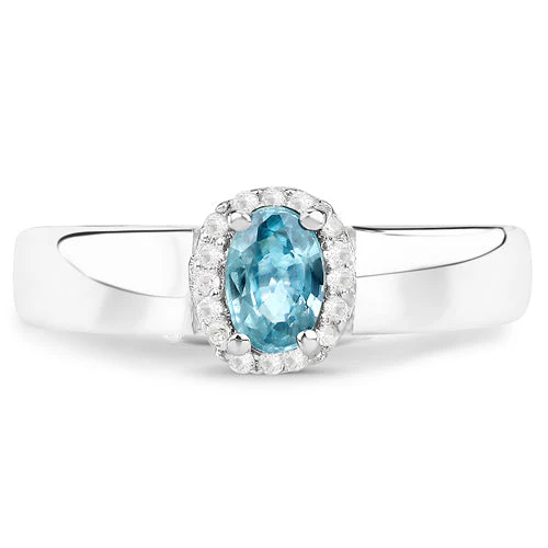 0.68 Carat Genuine Blue Zircon and White Zircon .925 Sterling Silver Ring - Image 6
