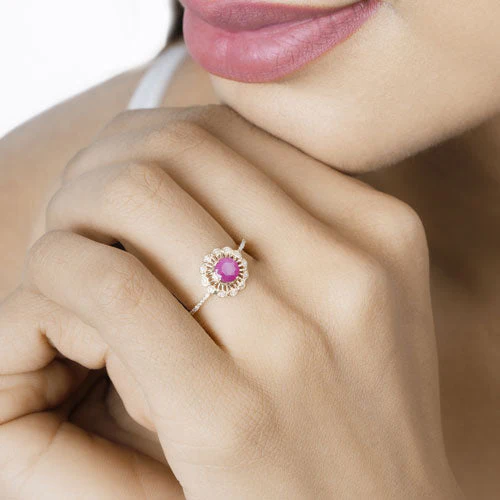 0.68 Carat Genuine Ruby and White Diamond 14K Yellow Gold Ring - Image 10