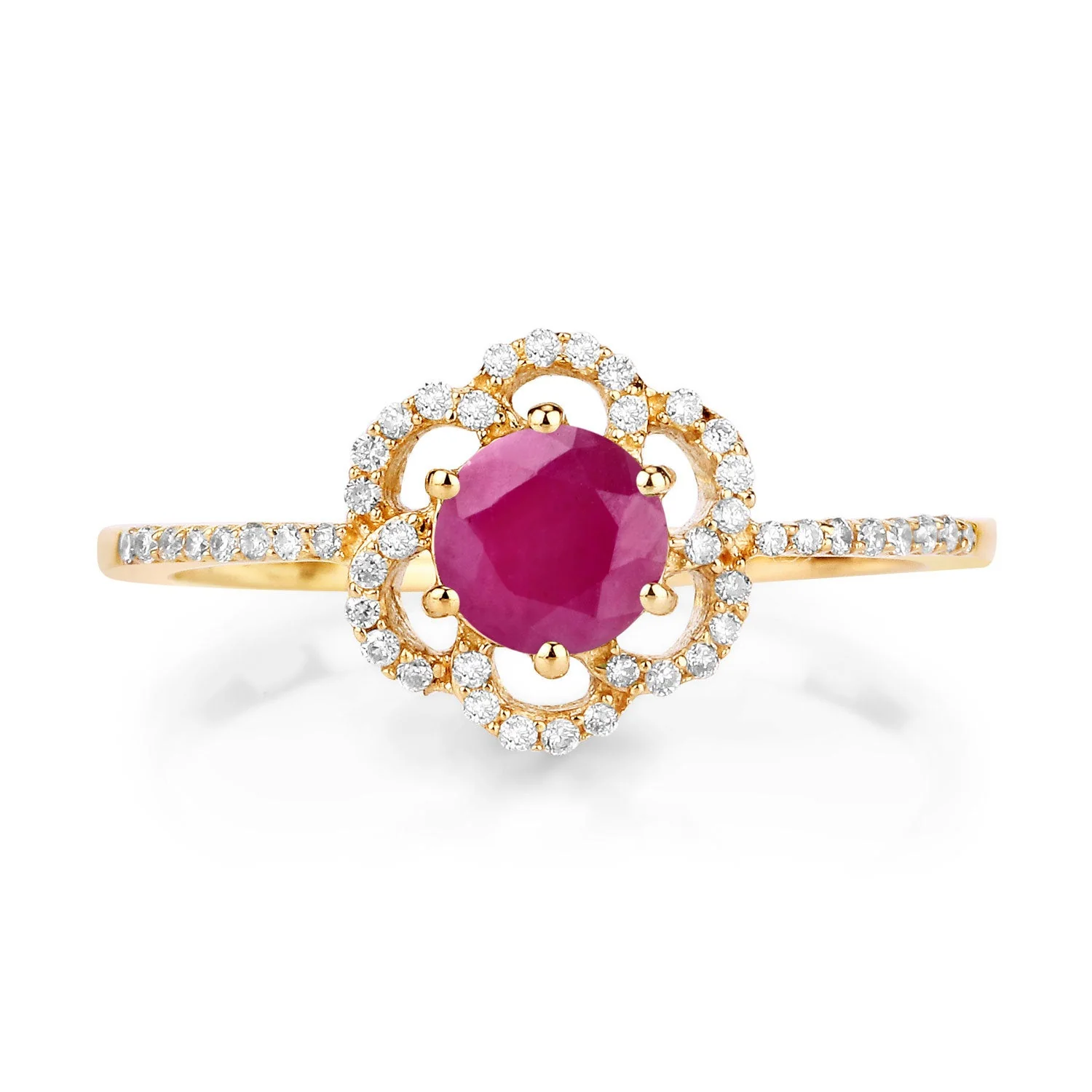 0.68 Carat Genuine Ruby and White Diamond 14K Yellow Gold Ring - Image 3
