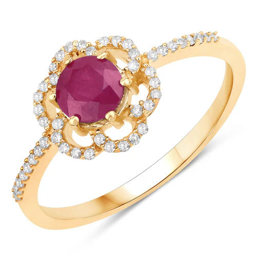 0.68 Carat Genuine Ruby and White Diamond 14K Yellow Gold Ring - Image 5