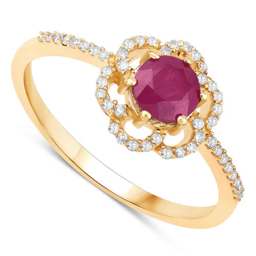 0.68 Carat Genuine Ruby and White Diamond 14K Yellow Gold Ring - Image 6