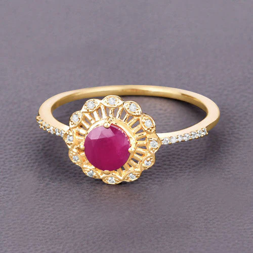 0.68 Carat Genuine Ruby and White Diamond 14K Yellow Gold Ring - Image 8