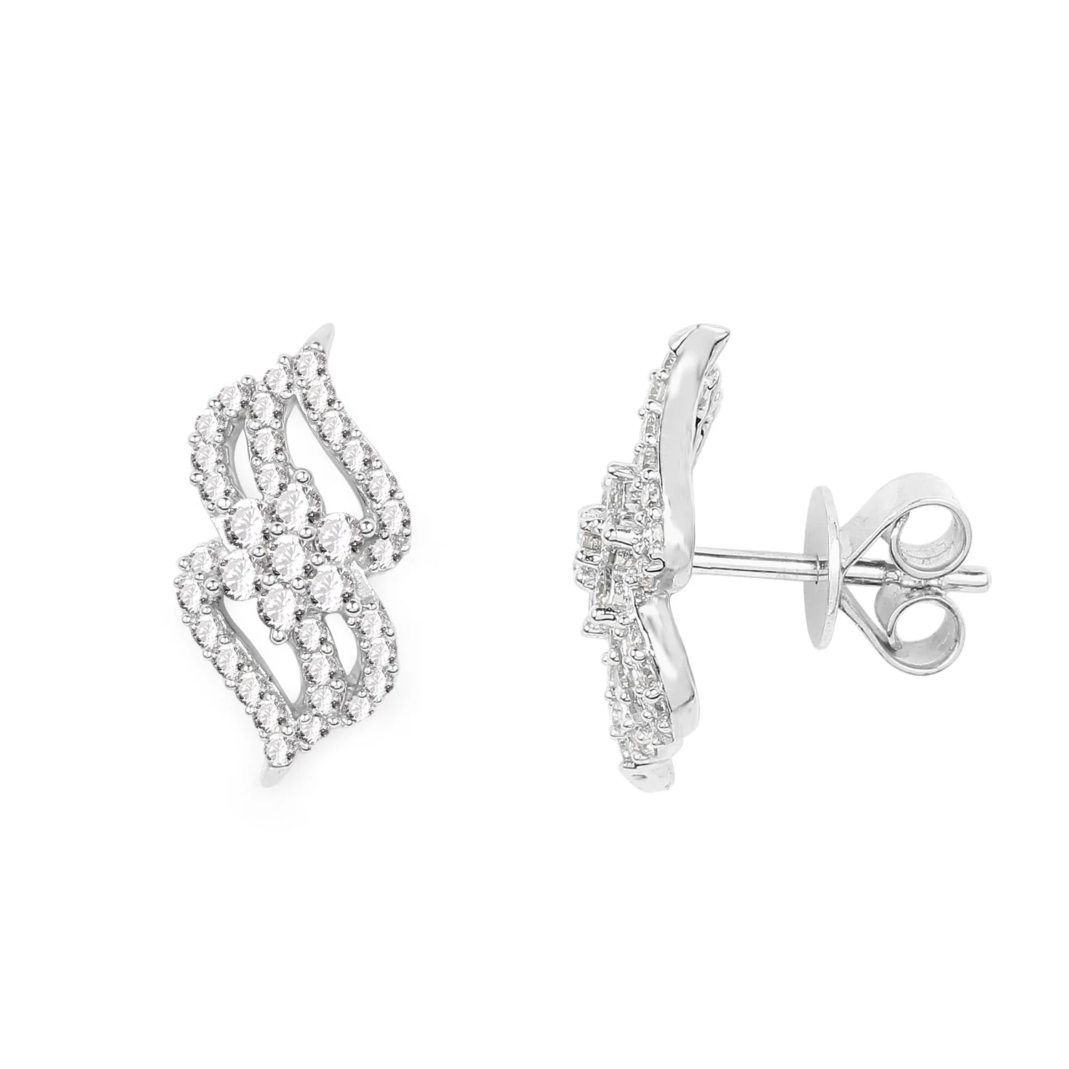 0.68 Carat Genuine White Diamond 14K White Gold Earrings (G-H Color, SI1-SI2 Clarity) - Image 2