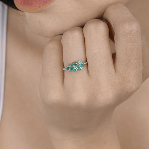 0.68 Carat Genuine Zambian Emerald and White Diamond 14K Yellow Gold Ring - Image 11