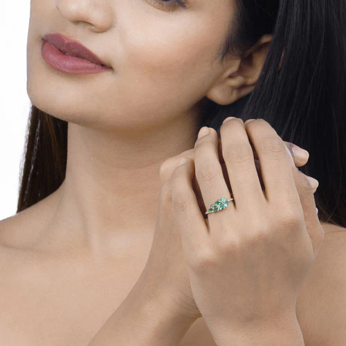 0.68 Carat Genuine Zambian Emerald and White Diamond 14K Yellow Gold Ring - Image 12