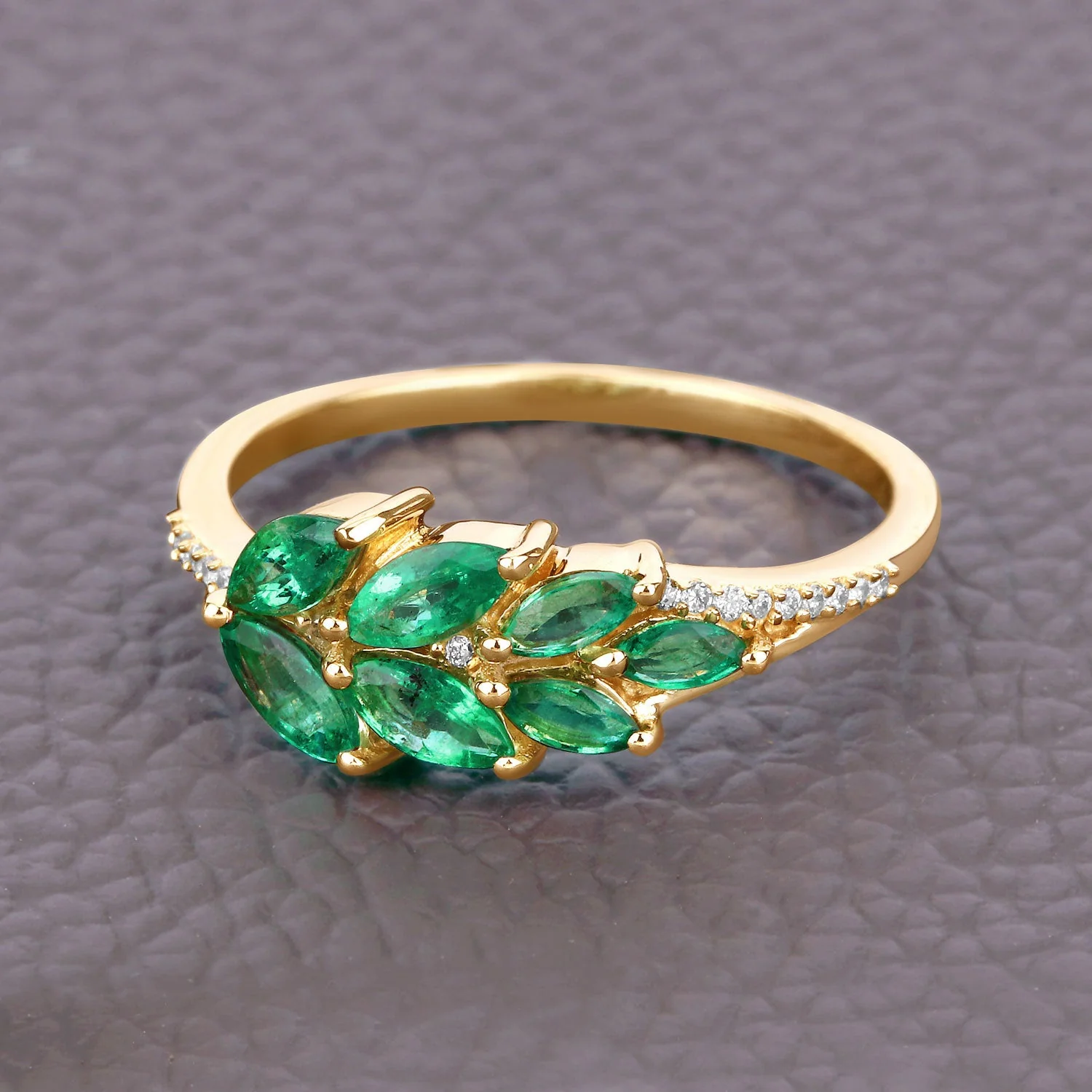 0.68 Carat Genuine Zambian Emerald and White Diamond 14K Yellow Gold Ring - Image 4
